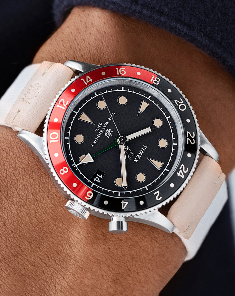 View our Best-Sellers Collection featuring Waterbury GMT watch on wrist.